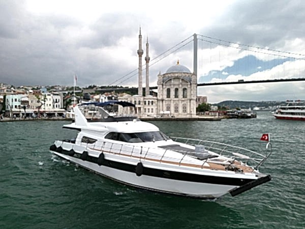 Zoe Yacht cruising by Dolmabahce Palace in Istanbul