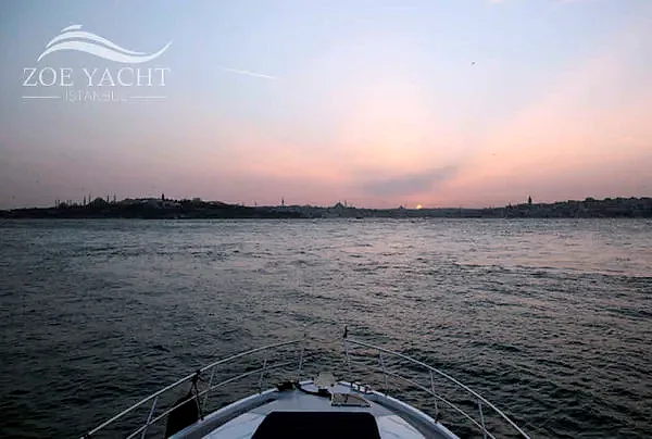 Bosphorus sunset yacht view from deck in Istanbul